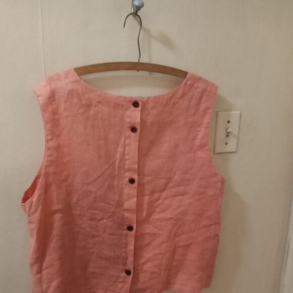 POETRY Sz 14 salmon peachy Linen top boxy sleeveless buttons in back - Picture 3 of 5